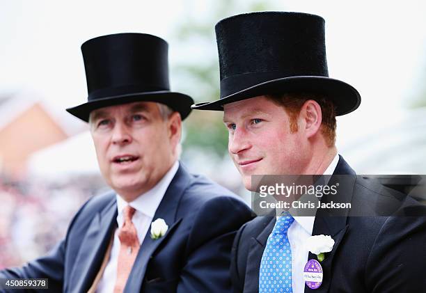 Prince Andrew, Duke of York and Prince Harry during the Royal Procession day three of Royal Ascot at Ascot Racecourse on June 19, 2014 in Ascot,...