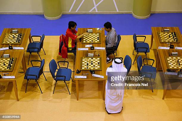 Player compete during the FIDE World Rapid & Blitz Chess Championships 2014 at Dubai Chess and Culture Club on June 19, 2014 in Dubai, United Arab...