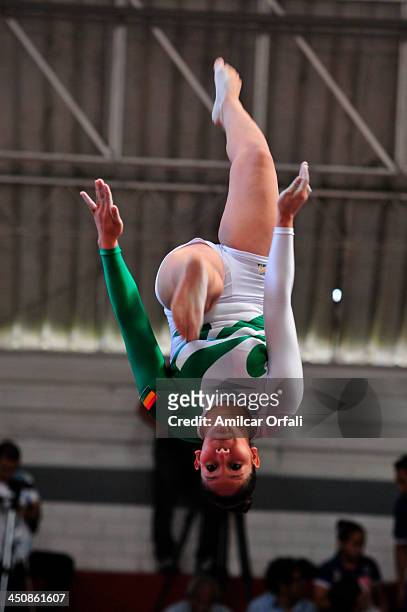 Cristal Stefani Saravia Alvarado of Bolivia competes in Balance beam as part of the Woman's Gymnastics All Around part of the XVII Bolivarian Games...