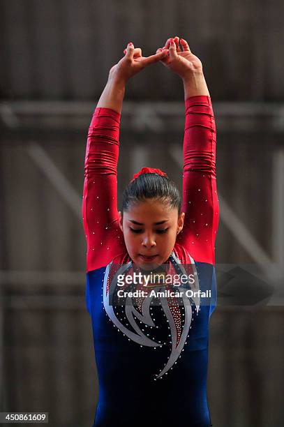 Byron L. Lopez of Ecuador competes in balance beam as part of the woman's Gymnastics All Around part of the XVII Bolivarian Games Trujillo 2013 at...