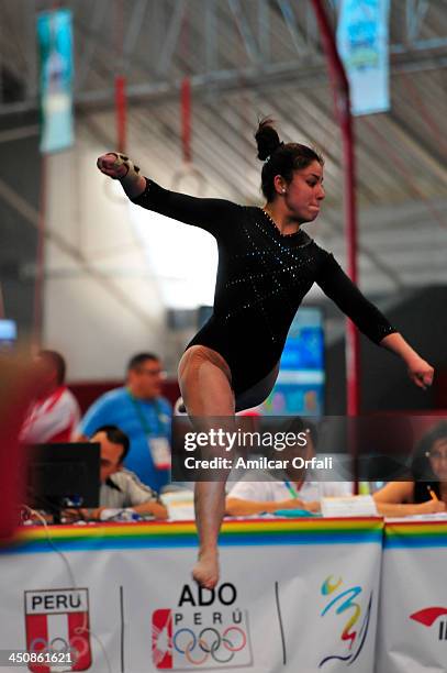 Ginna Elena Escobar Betancour of Ecuador competes in Floorevent as part of the woman's Gymnastics All Around part of the XVII Bolivarian Games...