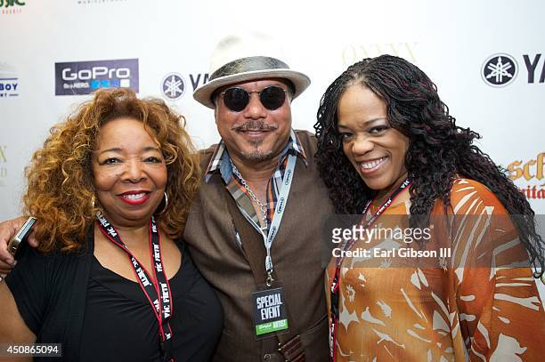 Performers Brenda Lee Eager, Howard Hewett and Evelyn "Champagne" King pose for a photo during Black Music Month sponsored by Kashif & Friends at Sam...