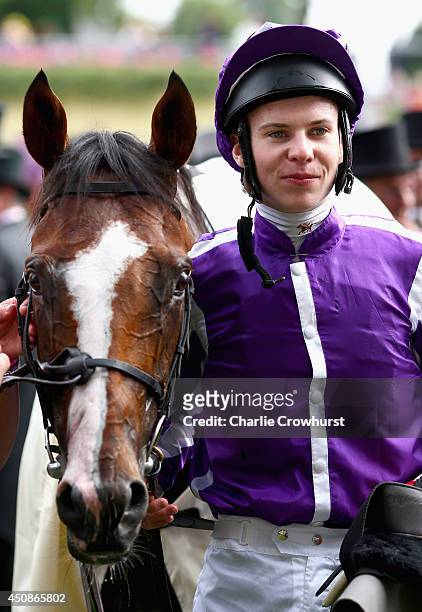Jockey Joseph O'Brien riding Leading Light celebrates winning the Gold Cup during day three of Royal Ascot at Ascot Racecourse on June 19, 2014 in...