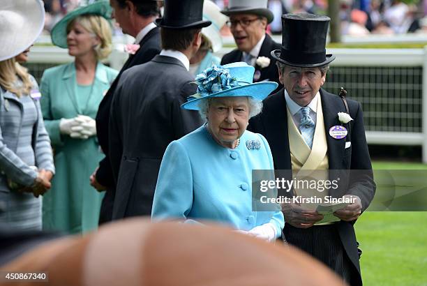 Queen Elizabeth II and her Racing Advisor John Warren attend day three of Royal Ascot at Ascot Racecourse on June 19, 2014 in Ascot, England.