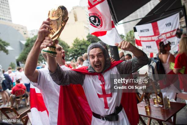 Fans of the England football team gather in a bar ahead of the England's match against Uruguay on June 19, 2014 in Sao Paulo, Brazil. England are...