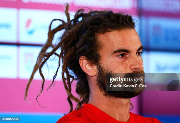 Kyle Beckerman of the United States speaks to the media during training at Sao Paulo FC on June 19, 2014 in Sao Paulo, Brazil.
