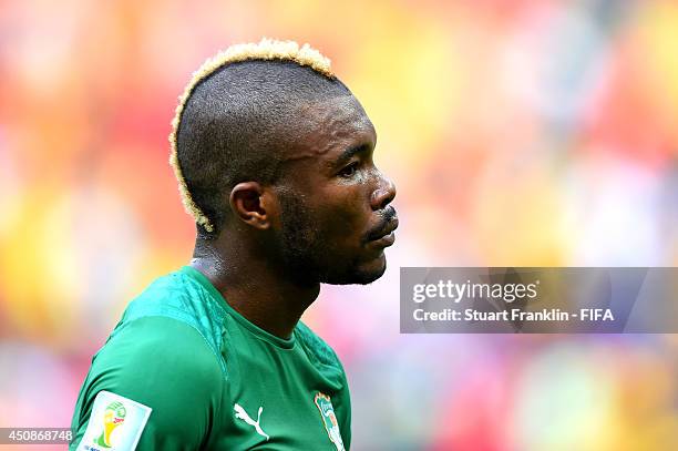 Die Serey of the Ivory Coast looks on during the 2014 FIFA World Cup Brazil Group C match between Colombia and Cote D'Ivoire at Estadio Nacional on...