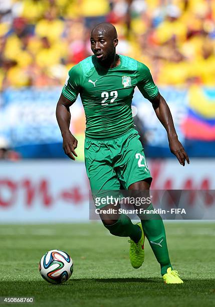 Sol Bamba of the Ivory Coast in action during the 2014 FIFA World Cup Brazil Group C match between Colombia and Cote D'Ivoire at Estadio Nacional on...