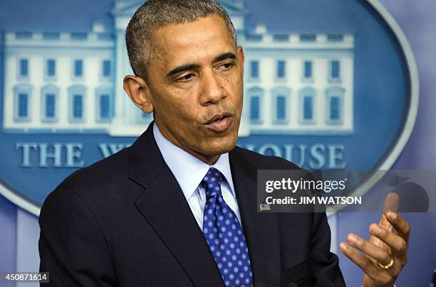 President Barack Obama makes a statement on Iraq from the press briefing room at the White House in Washington, DC, June 19, 2014. AFP PHOTO / Jim...