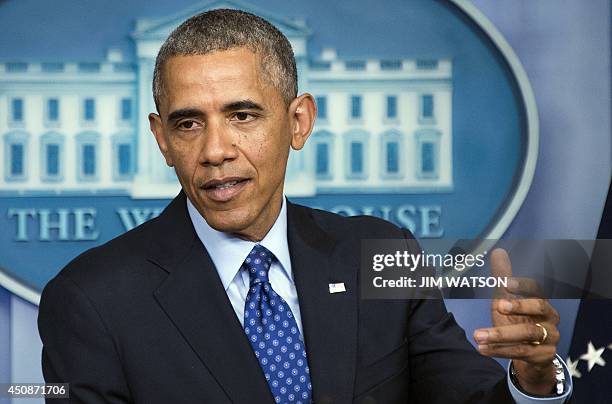 President Barack Obama makes a statement on Iraq from the press briefing room at the White House in Washington, DC, June 19, 2014. Obama said...