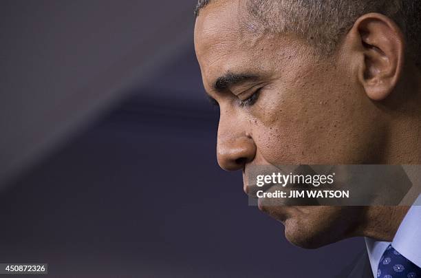 President Barack Obama makes a statement on Iraq from the press briefing room at the White House in Washington, DC, June 19, 2014. Obama said...