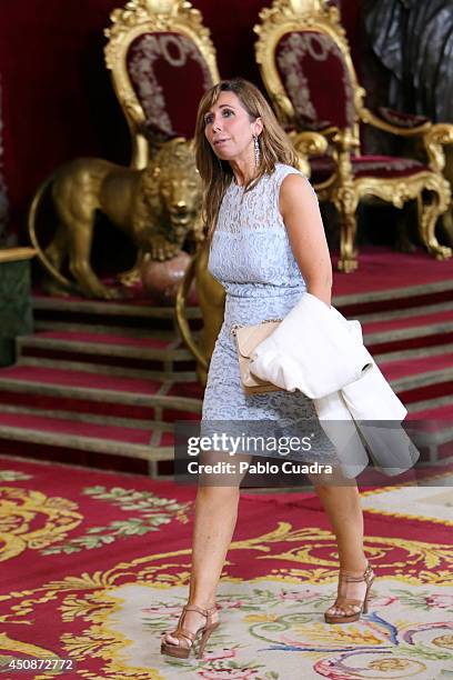 King Felipe VI of Spain and Queen Letizia of Spain receive Alicia Sanchez-Camacho during reception at the Royal Palace after the King's official...