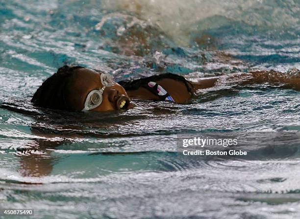 Fifth grader Kayla Simpson of Boston, participates in Water Warriors, a swim lesson program for METCO students grades 1 to 8 taught by Wayland High...