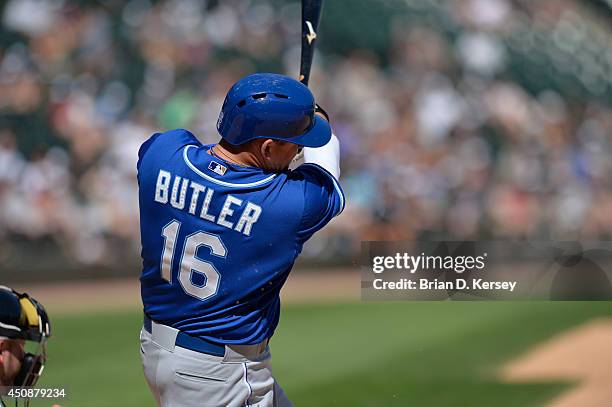 Billy Butler of the Kansas City Royals bats in the ninth inning during the game against the Chicago White Sox at U.S. Cellular Field on June 14, 2014...