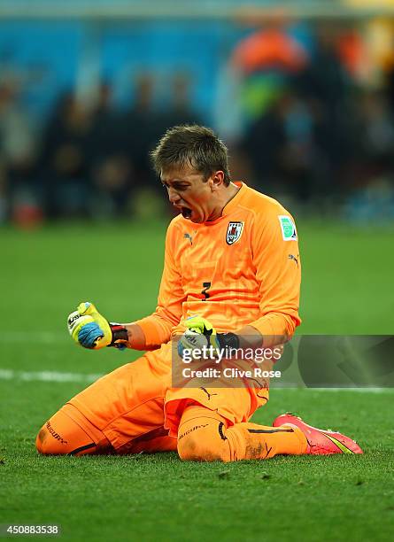 Fernando Muslera of Uruguay reacts his team's second goal during the 2014 FIFA World Cup Brazil Group D match between Uruguay and England at Arena de...