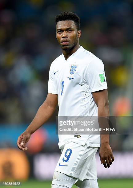 Daniel Sturridge of England looks dejected after 2-1 defeat by Uruguay in the 2014 FIFA World Cup Brazil Group D match between Uruguay and England at...