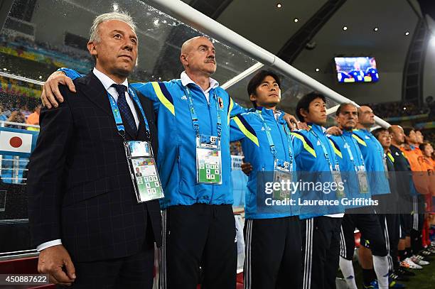 Head coach Alberto Zaccheroni looks on during the 2014 FIFA World Cup Brazil Group C match between Japan and Greece at Estadio das Dunas on June 19,...