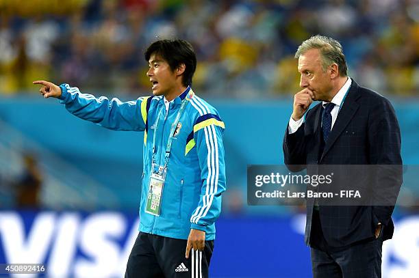 Head coach Alberto Zaccheroni of Japan looks on during the 2014 FIFA World Cup Brazil Group C match between Japan and Greece at Estadio das Dunas on...