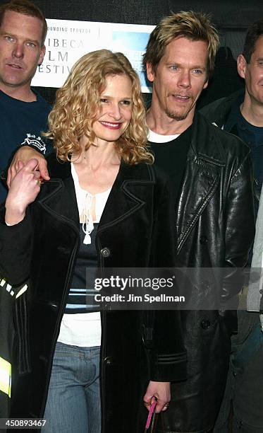 Kyra Sedgwick & Kevin Bacon during 2002 Tribeca Film Festival - Double Whammy & Roger Dodger Screening Exits at United Artists Battery Park City in...