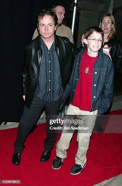 Michael J. Fox & son Sam during Star Wars: Episode II - Attack of the Clones Charity Premiere - New York at Tribeca Performing Arts Center in New...