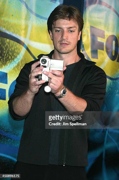 Nathan Fillion video tapping the press during Fox Television 2002-2003 Upfront Party - Arrivals at Pier 88 in New York City, New York, United States.