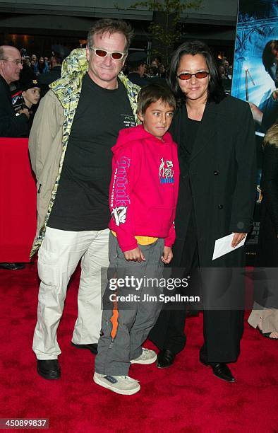 Robin Williams with son Cody & wife Marsha during Harry Potter and the Chamber of Secrets New York Premiere - Arrivals at The Ziegfeld Theatre in New...