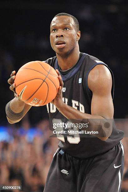 Khyle Marshall of the Butler Bulldogs takes a foul shot during the Big East Basketball Tournament - First Round game against the Seton Hall Pirates...