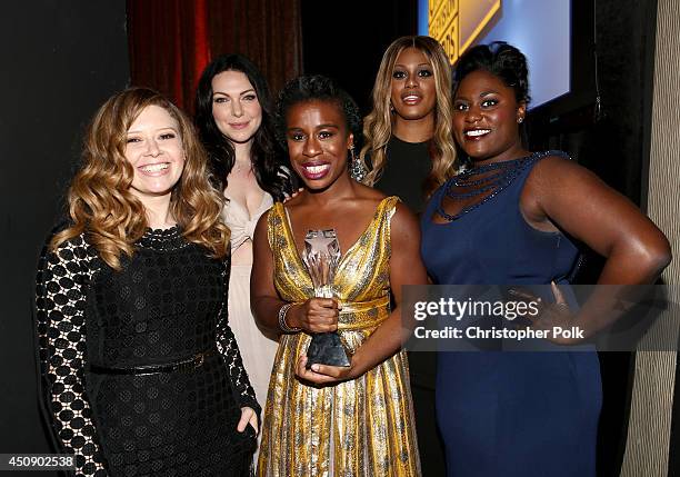 Actresses Natasha Lyonne, Laura Prepon, Uzo Aduba, Laverne Cox and Danielle Brooks, with the award for Best Comedy Series for "Orange Is The New...