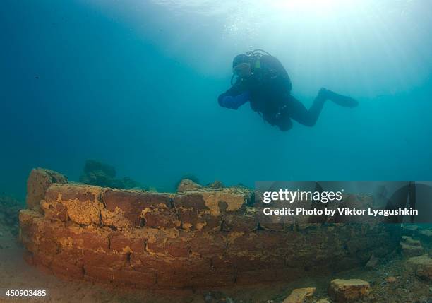 diver - archeologie stockfoto's en -beelden