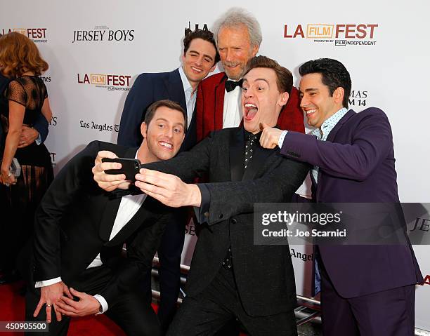 Actors Michael Lomenda, Vincent Piazza, producer/director Clint Eastwood and actors Erich Bergen and John Lloyd Young take a selfie during the...