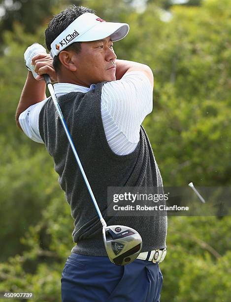 J Choi of Korea plays a tee shot during day one of the World Cup of Golf at Royal Melbourne Golf Course on November 21, 2013 in Melbourne, Australia.