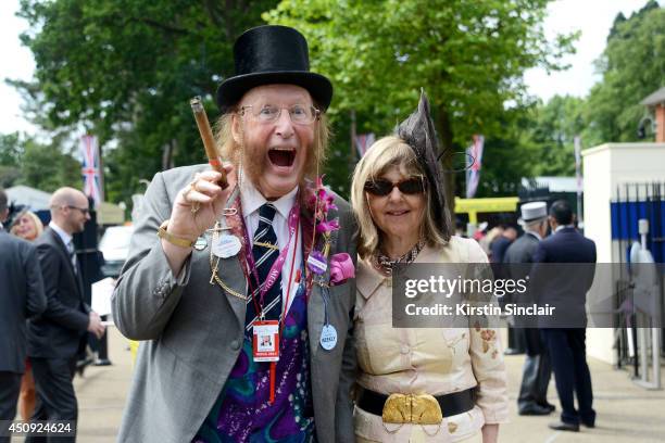 Presenter John McCririck and his wife attend day four of Royal Ascot 2014 at Ascot Racecourse on June 20, 2014 in Ascot, England.