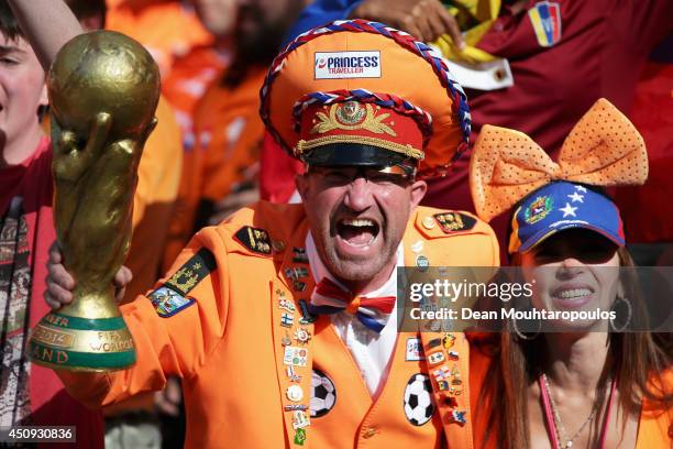 Netherlands fans show their support during the 2014 FIFA World Cup Brazil Group B match between Australia and Netherlands at Estadio Beira-Rio on...