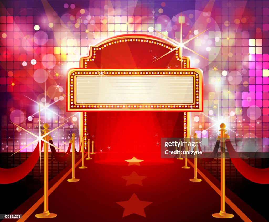 Red carpet with flashy disco background