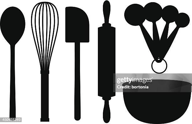 bildbanksillustrationer, clip art samt tecknat material och ikoner med baking supplies silhouettes - kökstillbehör