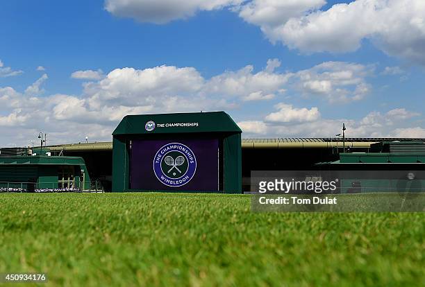 General view of The Wimbledon Championships logo at Wimbledon on June 20, 2014 in London, England.