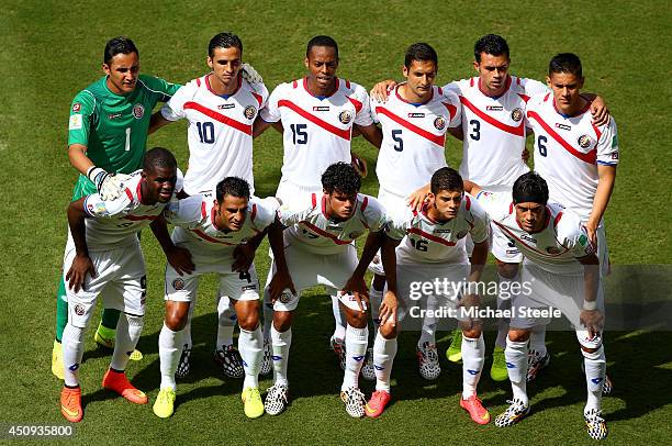 Costa Rica players pose for a team photo before the 2014 FIFA World Cup Brazil Group D match between Italy and Costa Rica at Arena Pernambuco on June...