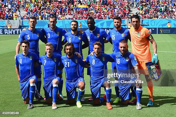 Italy pose for a team photo prior to the 2014 FIFA World Cup Brazil Group D match between Italy and Costa Rica at Arena Pernambuco on June 20, 2014...