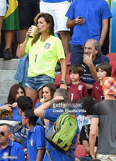 Alena Seredova, wife of Gianluigi Buffon of Italy, looks on with their sons David and Louis during the 2014 FIFA World Cup Brazil Group D match...