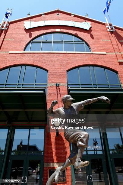 Raymond Graf's Pee Wee Reese statue sits outside Louisville Slugger Field, home of the Louisville Bats baseball team on May 31, 2014 in Louisville,...