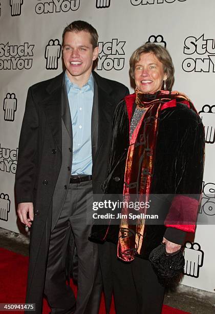 Matt Damon and his mother during Stuck on You - New York Premiere - Outside Arrivals at Clearview Chelsea West Theater in New York City, New York,...