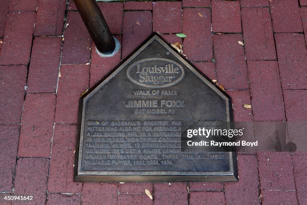 Louisville Slugger's walk of fame honors Jimmie Foxx with baseball bat and home plate plaque on May 31, 2014 in Louisville, Kentucky.