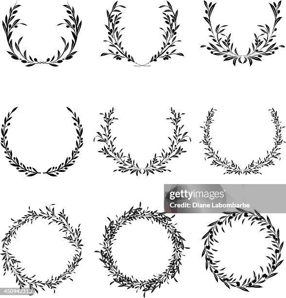 olive wreath set - laurel wreath stock illustrations