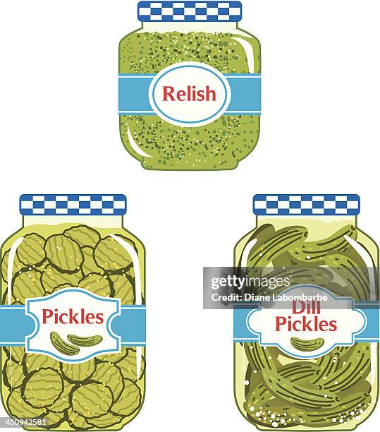 illustrazioni stock, clip art, cartoni animati e icone di tendenza di salsina & sottaceti barattoli - cetriolino