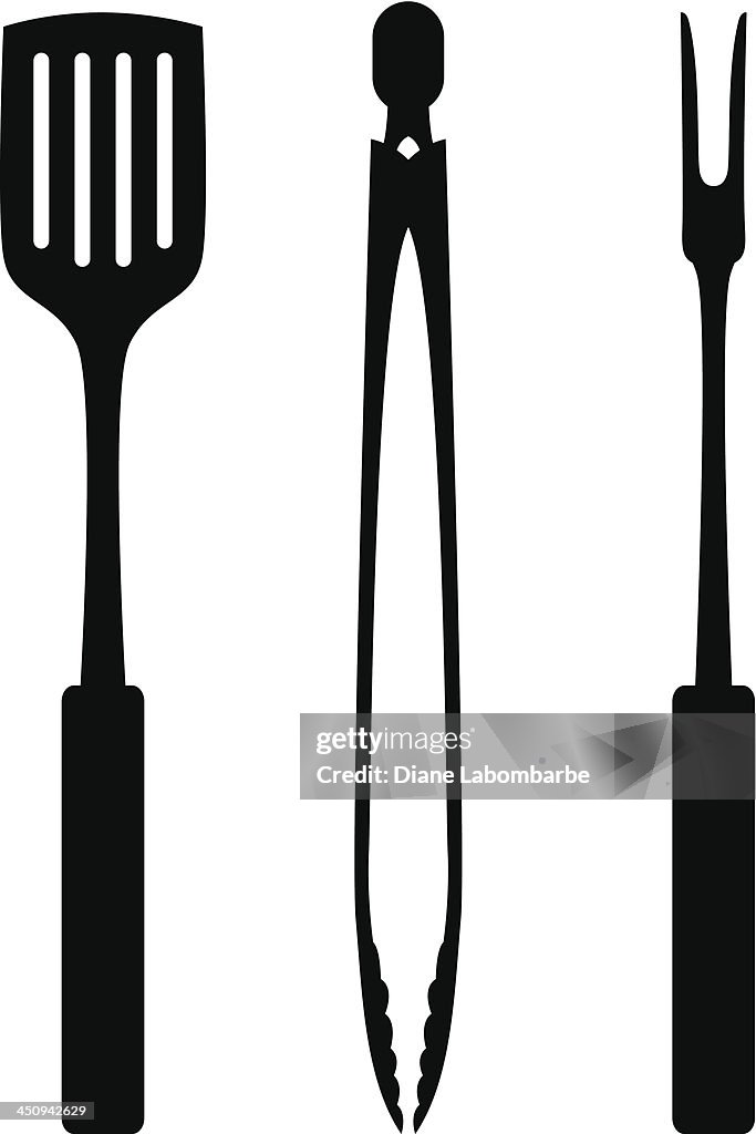 Cartoon BBQ Tool Set Silhouette