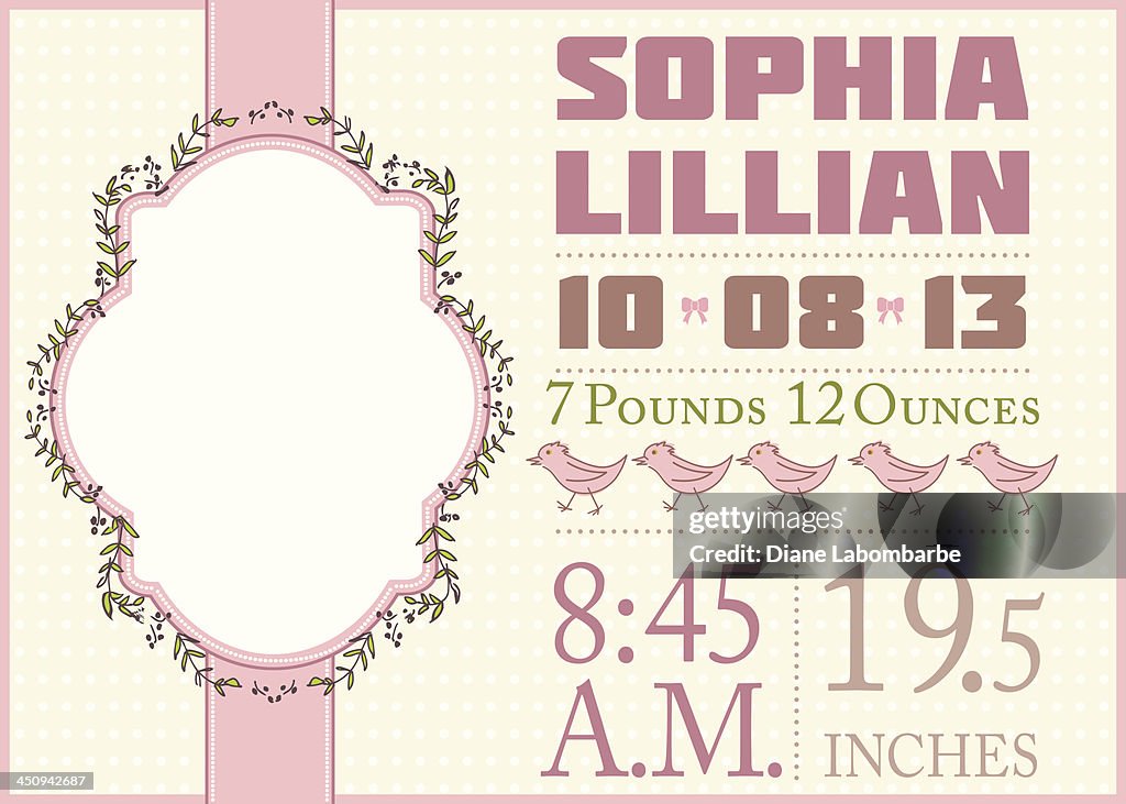 Cute Birth Announcement Template - Girl