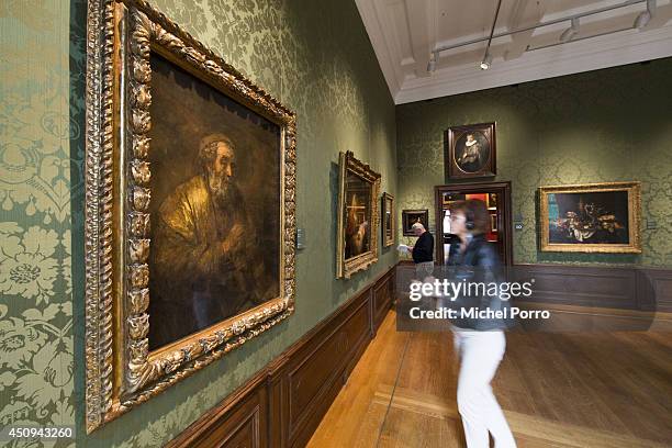 Journalist looks at 'Homer' by Rembrandt van Rijn in the Late Rembrandt Room in the Mauritshuis Museum on June 20, 2014 in The Hague, Netherlands....