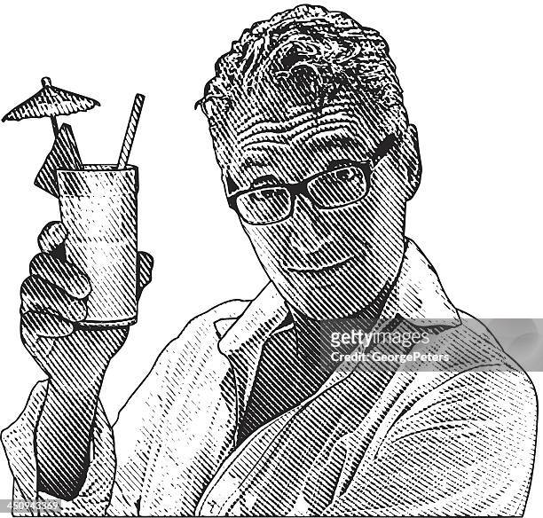 illustrazioni stock, clip art, cartoni animati e icone di tendenza di adulto uomo godendo di un cocktail - piña colada