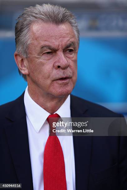 Head coach Ottmar Hitzfeld of Switzerland looks on during the 2014 FIFA World Cup Brazil Group E match between Switzerland and France at Arena Fonte...