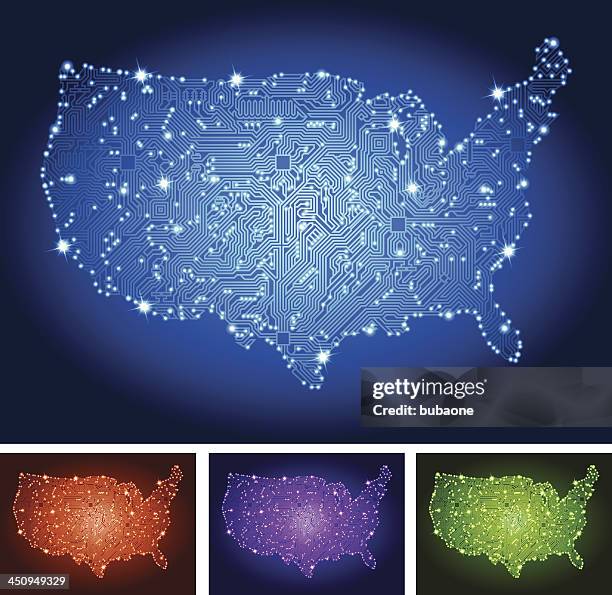 usa map circuit board color set - computer port card stock illustrations